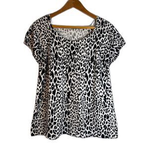 Bernard Chaus Animal Print Short Sleeve Aline Sweater Bold 100% Cotton Size MD*